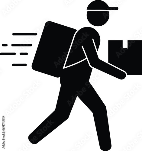 delivery person carrying packages silhouette on transparent background