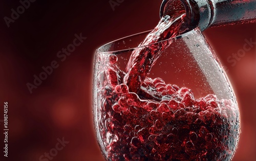 Pouring Red Wine Into a Glass With Bubbles in an Elegant Setting at a Festive...