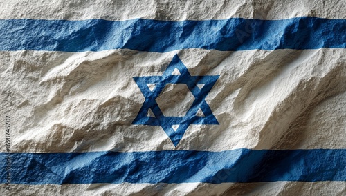 Crumpled Texture of the Israeli Flag Shows Blue and White Colors With a Star ...