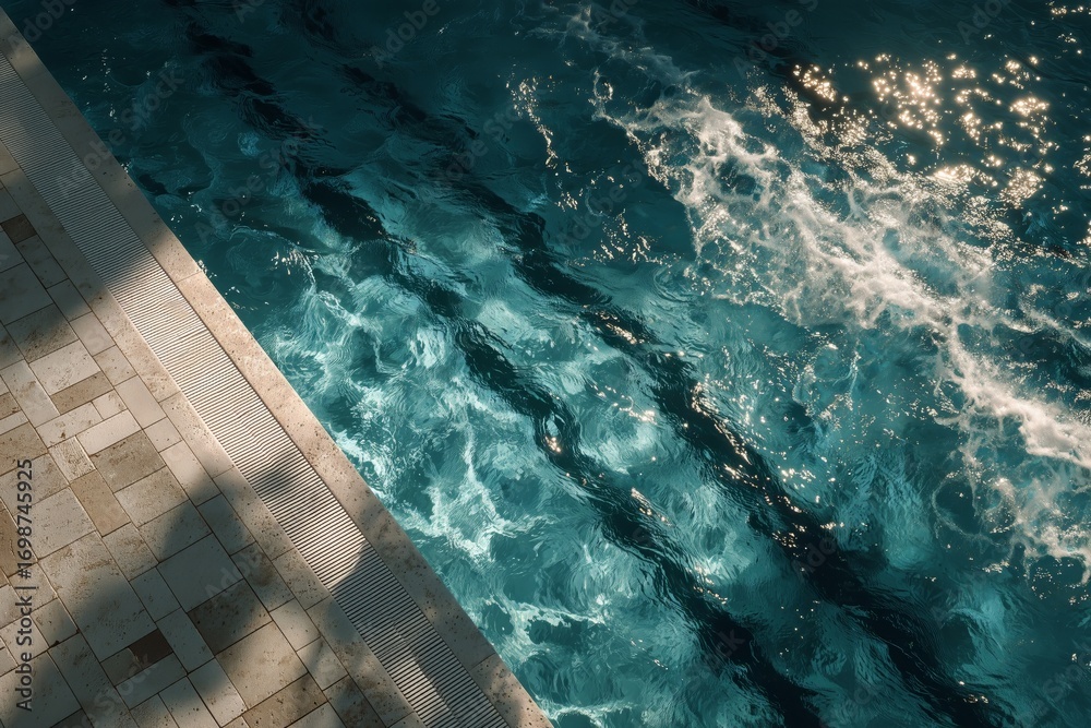 Obraz premium Rippled Water Shines Under Sunlight at a Serene Swimming Pool During Afternoon Hours