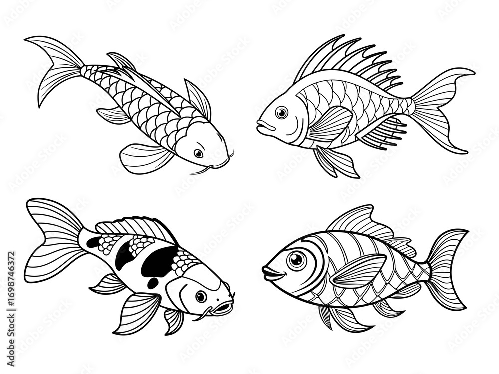 Fototapeta premium coloring page line art the fish black vector bundle