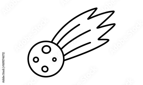 Simple linear comet drawing with tail and circular craters