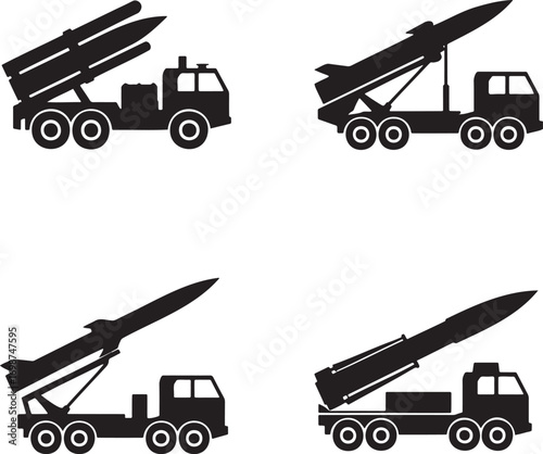 Military rocket launcher silhouette set vector illustration isolated on transparent background