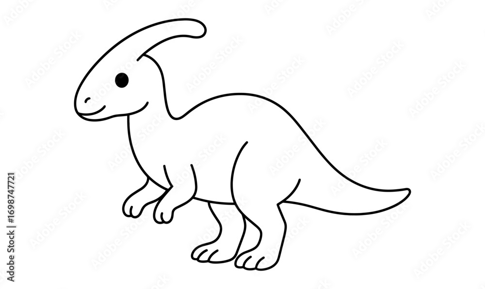 Fototapeta premium Cute dinosaur outline art: simple parasaurolophus for kids