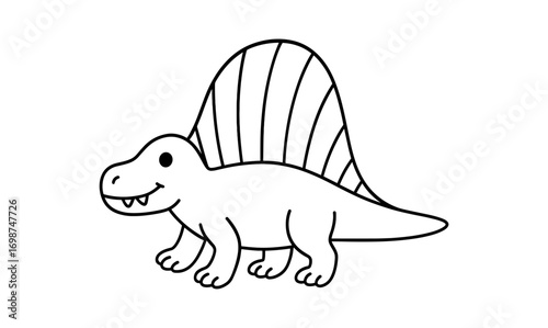 Cute cartoon dinosaur with sail back in black and white line art style