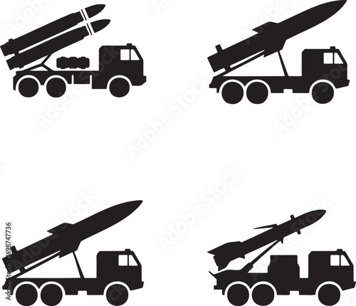 Military rocket launcher silhouette set vector illustration isolated on transparent background