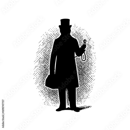 Vintage doctor silhouette with medical bag and stethoscope for healthcare history projects or retro design elements, Victorian era physician