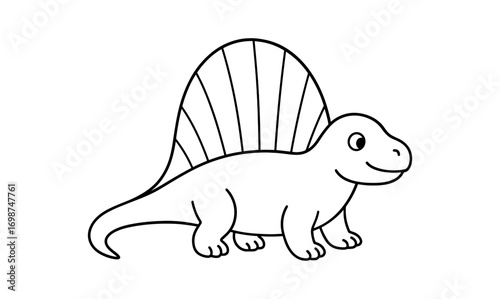 Cute dinosaur outline with large back fin for kids coloring