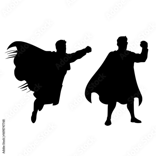 Dynamic superhero silhouettes embodying strength and courage, perfect for branding, comic art, and motivational designs in vector style