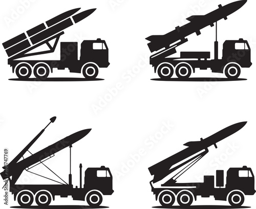 Military rocket launcher silhouette set vector illustration isolated on transparent background