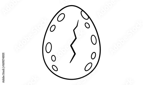 Cracked dinosaur egg with spots in simple black and white outline