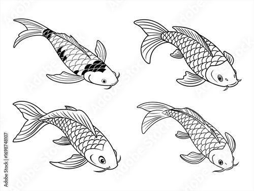 coloring page line art the yamabuki ogon fish black vector bundle