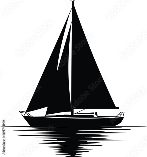 sailboat silhouette with reflection on water on transparent background silhouette