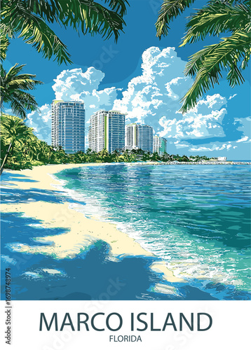 Beachfront view of Marco Island, Florida resorts