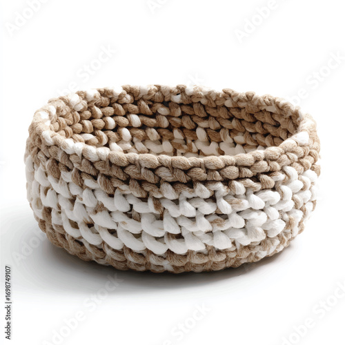 Handmade Crochet Basket in Beige and White Colors Stylish Home Decoration Craft Project Soft Texture Woven Design