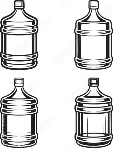 Set of Water gallon Outline vector illustration isolated On Transparent Background