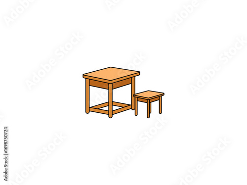 Vector illustration of a wooden table with a stool