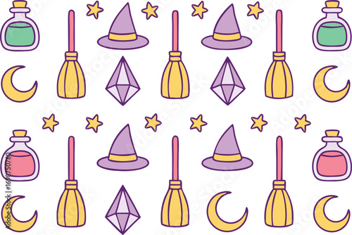 Witchy Magic Vector Doodle Set | Hand-Drawn Halloween Witchcraft Items