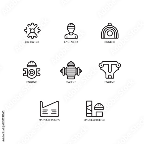 Clean Vector Icon Set, Industrial Engineering and Production