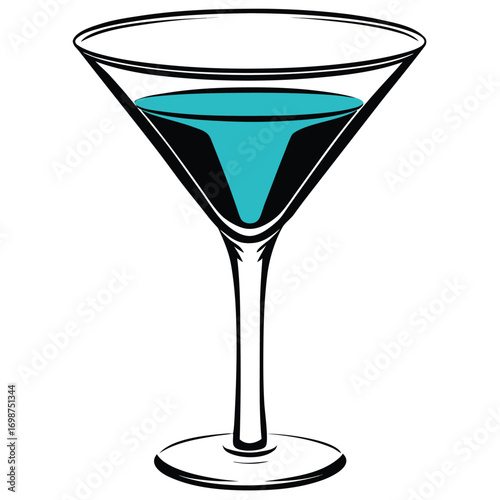 Elegant blue cocktail in glass vector illustration 