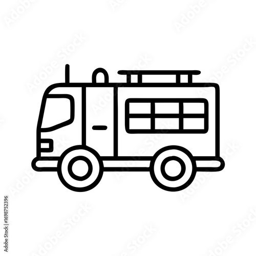 Isolated outline style fire truck vector illustration drawing for emergency services design needs