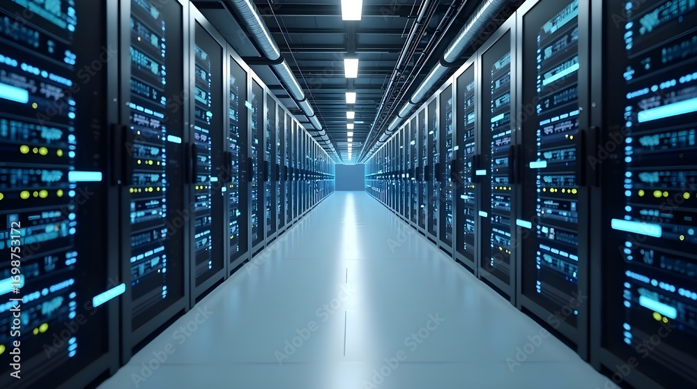 Fototapeta premium Modern Data Center Server Room with Futuristic Technology