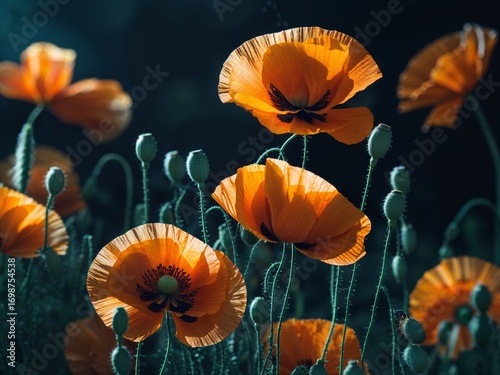 Orange Poppy Field in Sunlight