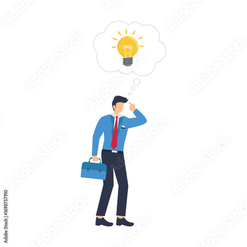 Smart businessman thinking with big bubble  Confused in looking for ideas, in business ideas are very important stock illustration
