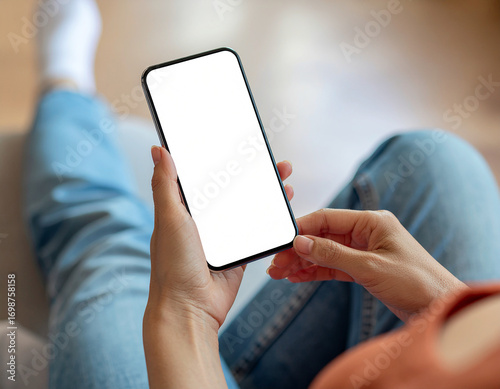 Person Relaxing with Smartphone – Blank Screen Mockup for App and Website Design