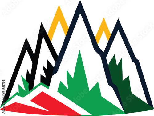 Mountain peaks feature multiple colors, with white between the peaks; transparent background