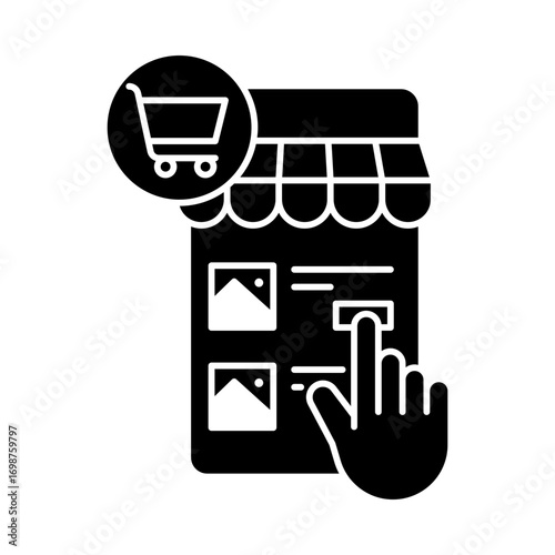Mobile Shopping Icon for e-commerce on mobile devices, mobile commerce solutions, and seamless online shopping experiences on smartphones.