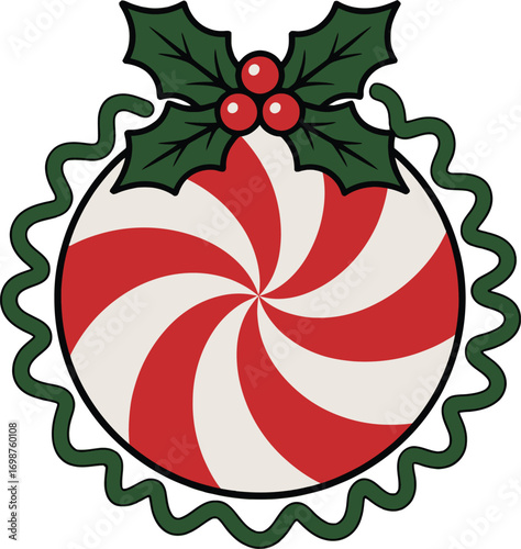 Christmas Candy Cane Ornament, Festive Peppermint Swirl Design, Holiday Peppermint Candy Clipart, Red White Candy Cane Illustration, Vintage Christmas Candy Graphic
