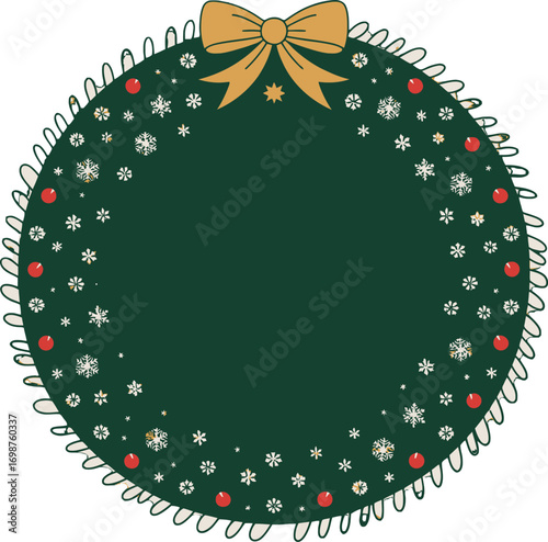 Christmas Wreath Frame, Festive Holiday Ornament, Winter Green Circle Border, Holiday Season Design Element, Blank Xmas Wreath Template