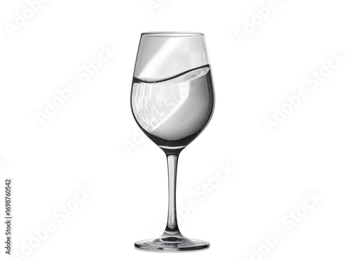 Classic Empty Wine Glass Front View, Clear Crystal, Isolated on Transparent Background