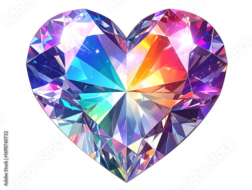  Heart Shaped Sparkling Diamond with Radiant Facets, Romantic Jewel, Isolated on Transparent Background