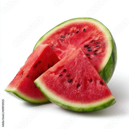 Freshly sliced watermelon pieces on a white background