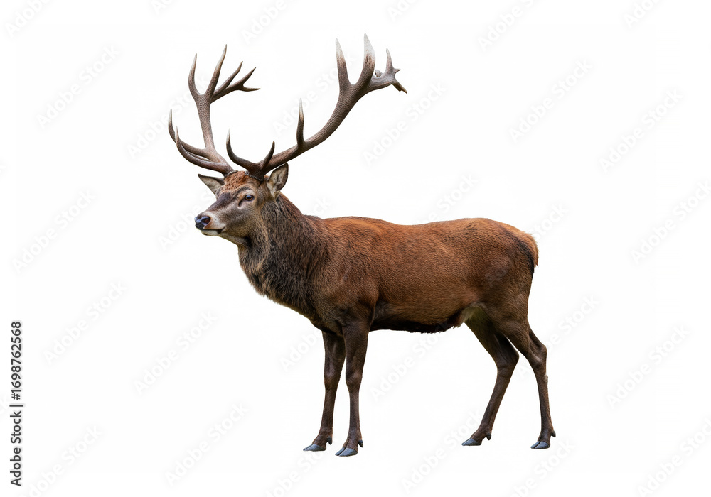 Obraz premium Red deer stag on white background