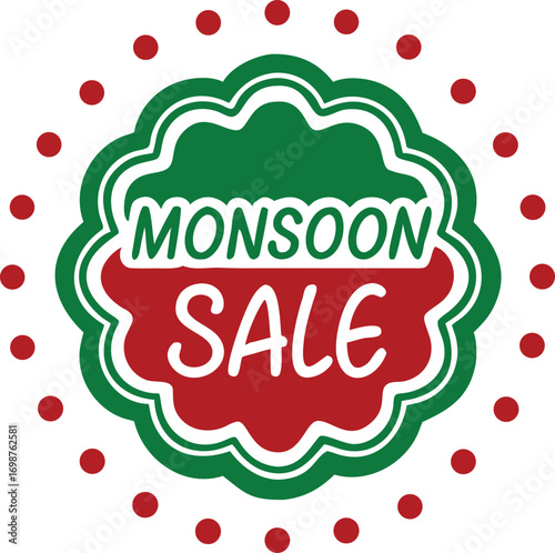 A festive green and red Monsoon Sale message adorns a transparent circular banner