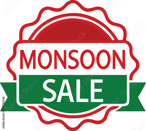 Red and green badge showcases a monsoon sale promotion with transparent background