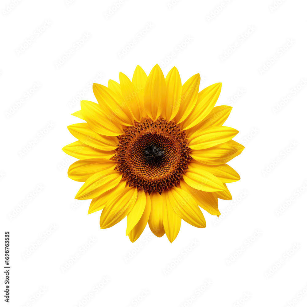 Fototapeta premium Single Sunflower Petal with Bright Yellow Floral Detail Isolated on White Background