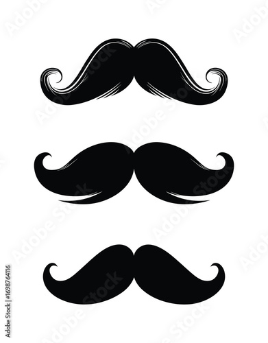 Three stylized black mustaches in varied designs, perfect for Movember and men's health awareness.