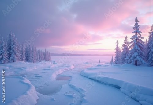 Enchanting Frozen Tundra Landscape Twilight Scene Wilderness Icy Serenity Nature Beauty