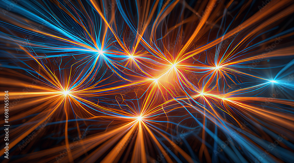 Fototapeta premium Neural Network Abstract Digital Connections and Bright Stars
