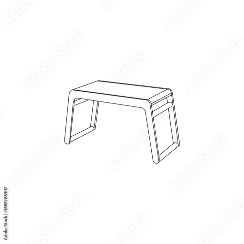 A clean line drawing of a modern, low profile table.