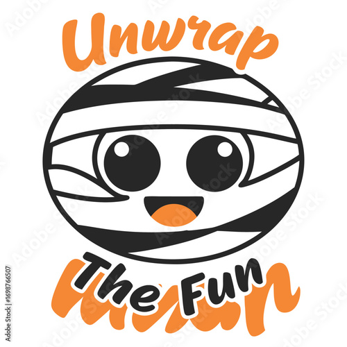 Cute Mummy Cartoon Character Design with Halloween Themed Typography