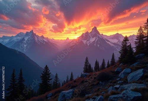 Majestic Mountains Under Dramatic Sunset Skies Stunning Silhouettes Wilderness Escapade Nature Adventure