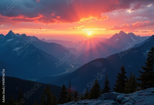 Majestic Mountains Under Dramatic Sunset Skies Stunning Silhouettes Wilderness Escapade Nature Adventure