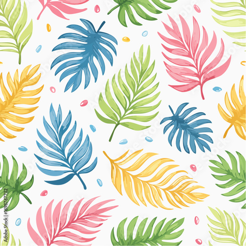Seamless exotic pattern with palm leaves in linear style. Brush drawn tropical palm leaves wallpaper. Hand drawn vector ink illustration.