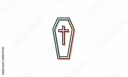Simple Line Drawing of a Coffin with a Cross.