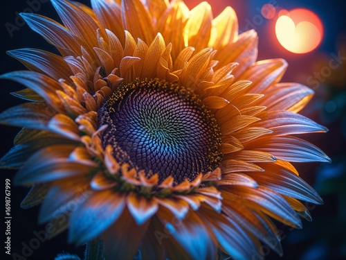 Illuminated Sunflower: A Close-Up Macro Photography